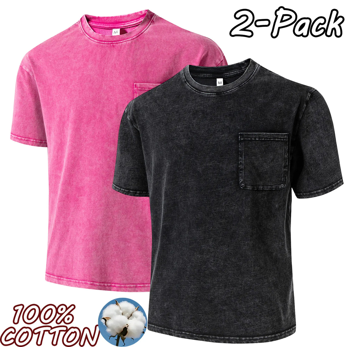 4-Pack Men's Vintage Washed 100% Cotton Crew-Neck T-Shirts