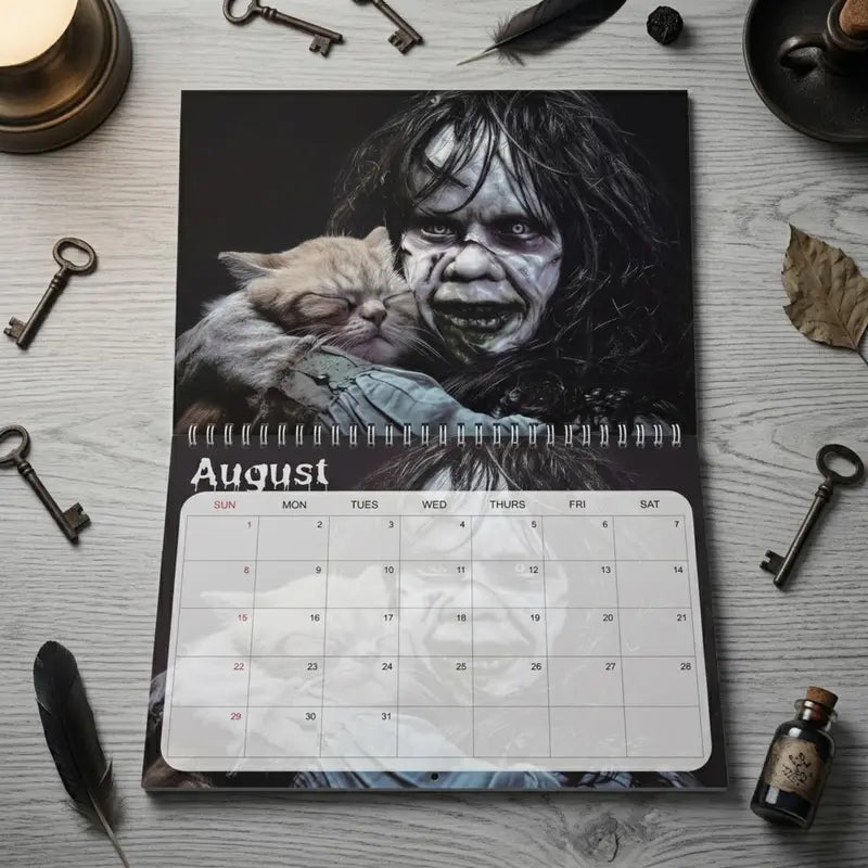 2027 Whimsical Cat 12-Month Wall Monthly Planner - Printed Art Calendar, Unique Kitten Organizer with Humor Mix Funny Movie Villains, Creepy Cute Home Decor, Gift for Movie Fans