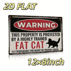 Vintage Fat Cat Warning Metal Tin Sign Wall Decor Accent
