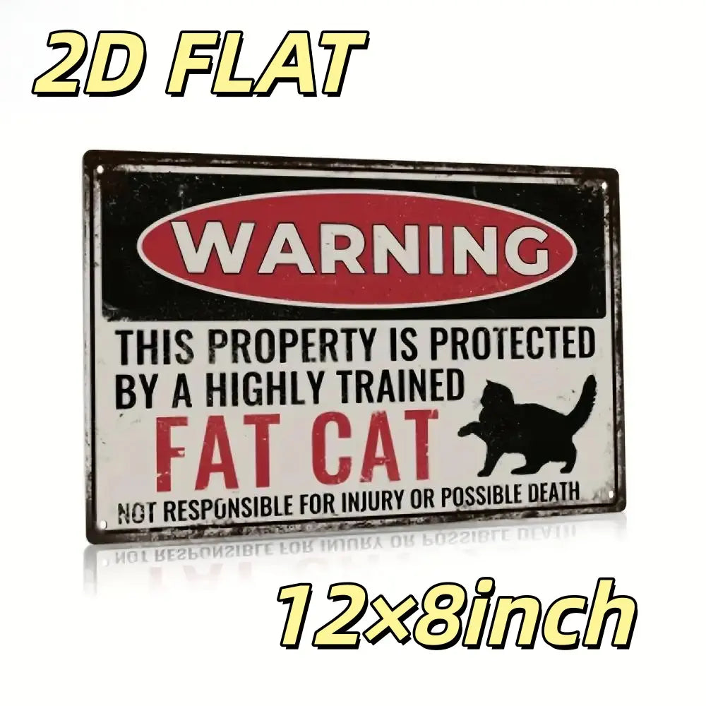 Vintage Fat Cat Warning Metal Tin Sign Wall Decor Accent