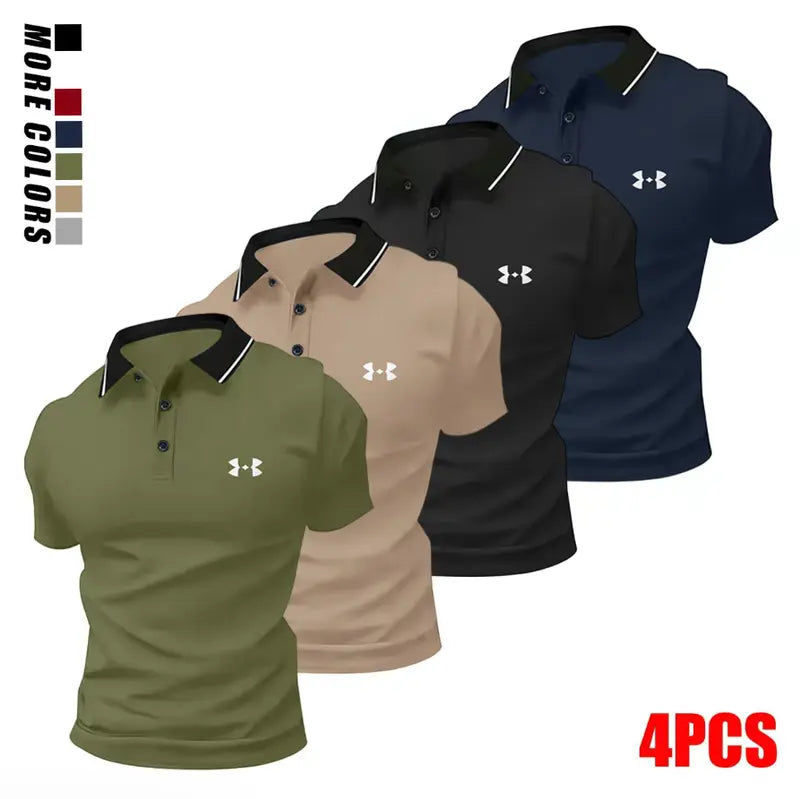 Men's Polyester Polo Shirts 4-Pack - Menswear, Mens Clothing, Animal Print, Collar, Button Placket, Stretchy, Comfortable, Machine Washable Summer Tops for Golf, Everyday Casual Wear, Camping,sohochic