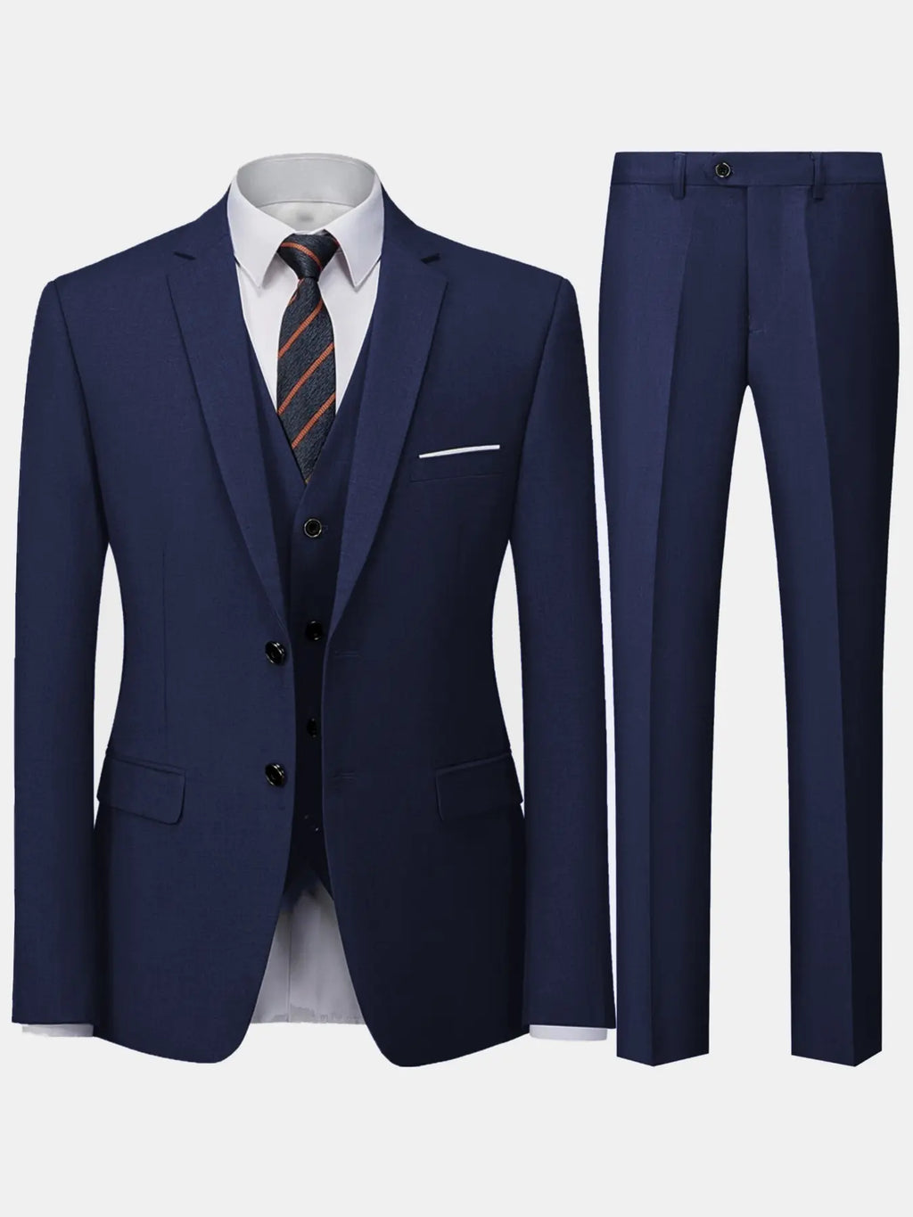 Men's Two-Piece Suit, Classic High-Quality Fitted Polyester Blazer and Pants, Casual Style, Suitable for All Seasons, Business, Party & Office Wear, Set Suit