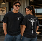 Western Style Bull Skull Graphic T-Shirt, Vintage Mineral Wash Cotton Tee