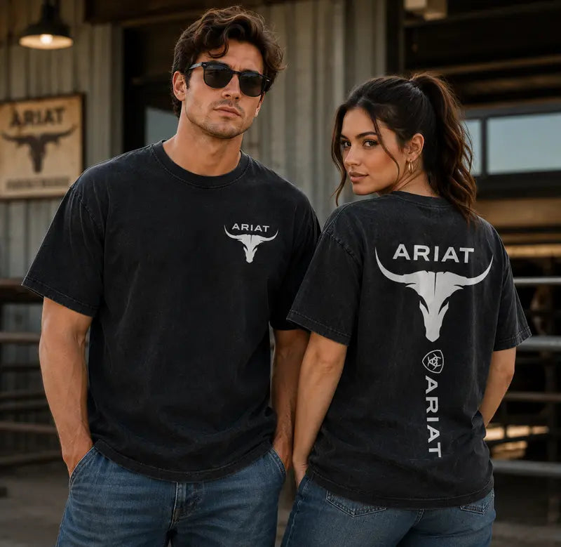 Western Style Bull Skull Graphic T-Shirt, Vintage Mineral Wash Cotton Tee