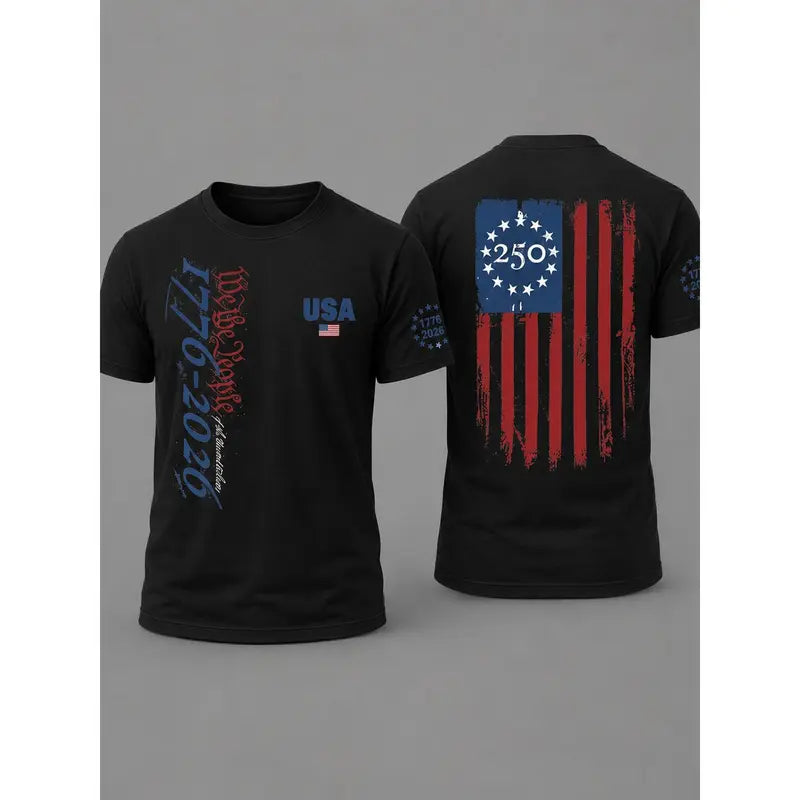 USA Bi50th Anniversary T-Shirt 1776-2026 - Celebrate 250 Years of American Heritage with a Comfortable 180G Unisex Black T-shirt with Flag Design (stars and Stripes), Suitable for Both Men and Women, Perfect for Any Occasion
