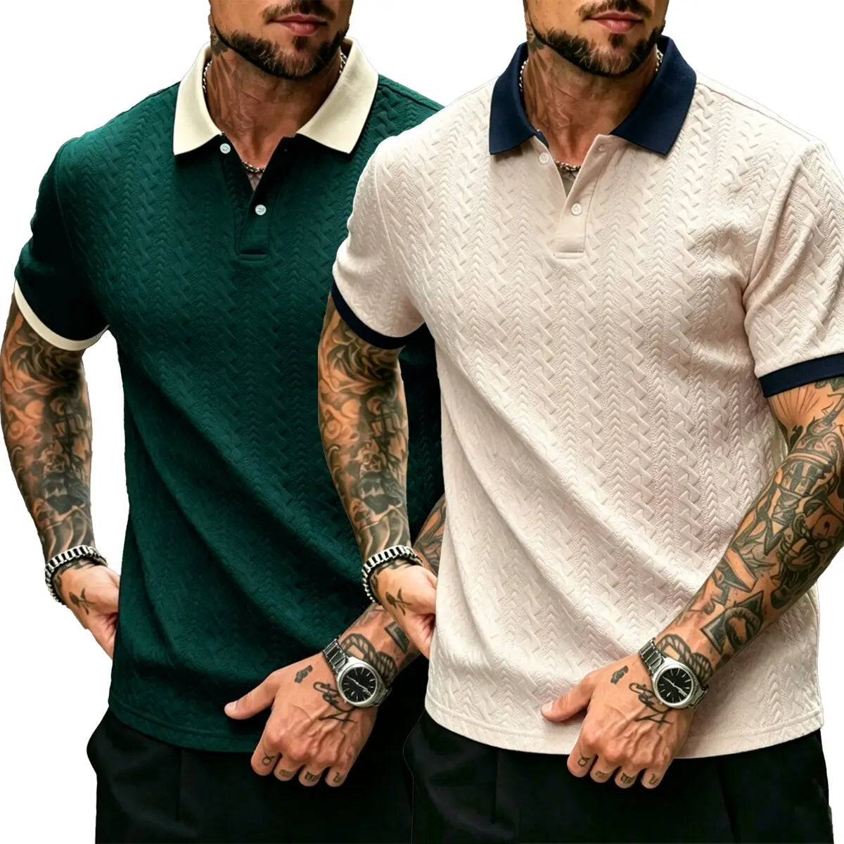 CasualCool Men's Old Money Contrast Knit Short-Sleeve Polo Shirt (Cream)