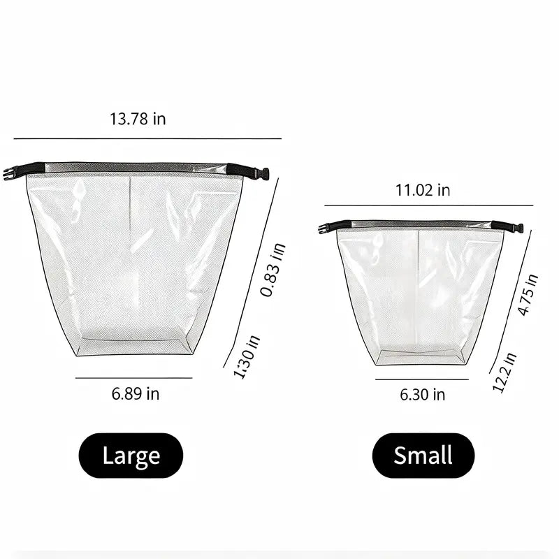 2 Pack Waterproof Mesh Shower Caddy Bags Set (Large + Small), Transparent Portable Toiletry Tote with Buckle Handle, Large Capacity Quick Dry Bath Storage Organizer for Gym Travel Bathroom Dorm