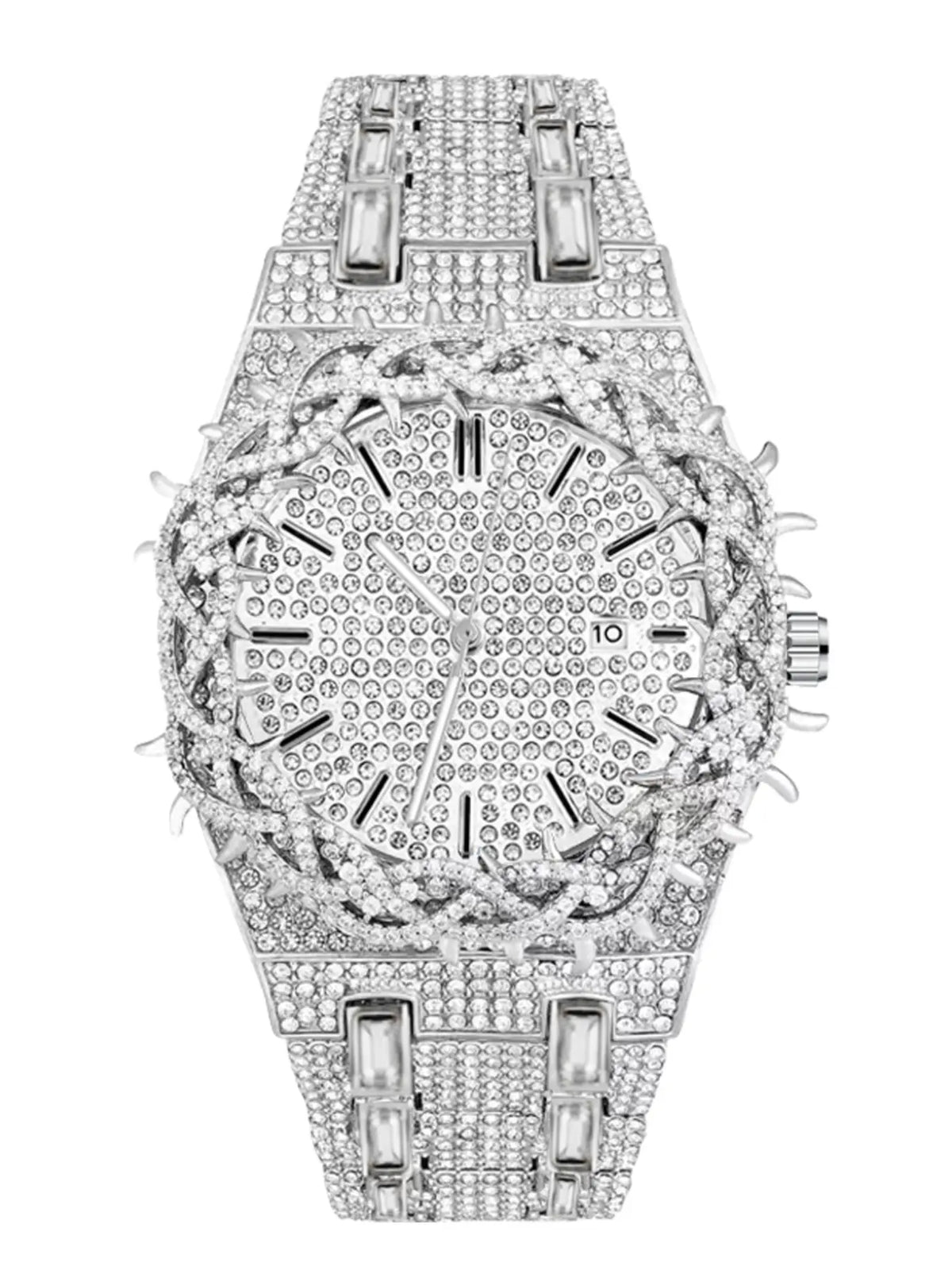 Unisex New Hip-Hop Style Quartz Watch, Fashion Wristwatches, Analog Wristwatch, Quartz Analog Timepiece, Rhinestone Strap & Full Iced-Out Large Dial, Unique Zirconia Design Wrist Watch, Party Gift for Men and Women, Fashionable Party Watch