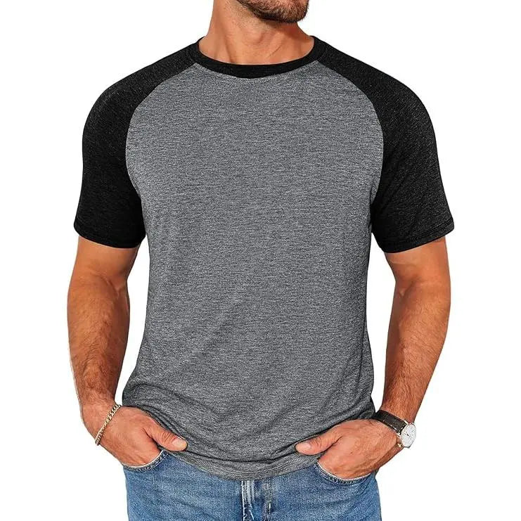Runcati Mens Casual Slim Fit T Shirts Raglan Short Sleeve Crewneck Baseball Tees Color Block Workout Fashion Shirt
