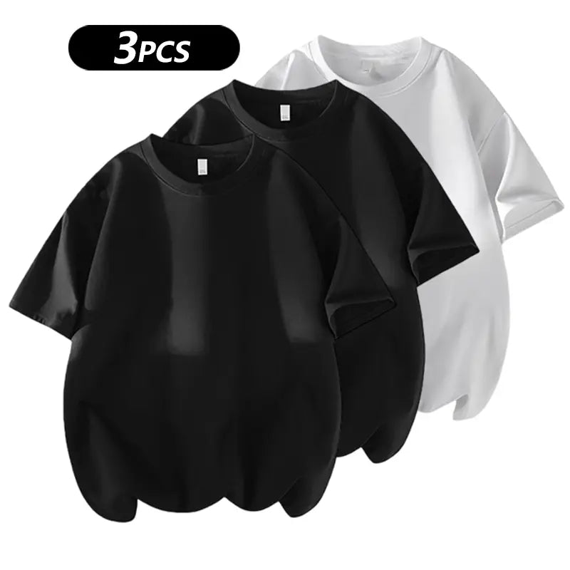 summervibes Men's 3PCS 100% cotton Crew Neck T-Shirts Set - Soft Loose Fit Navy Gray Black Tees for Casual Daily Wear Crewneck Classic