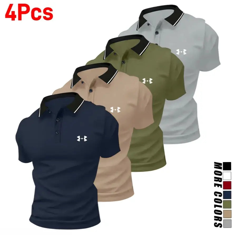 Men's Print Stretch Polo Shirts 4-Pack Comfortable Golf Casual Summer Tops
