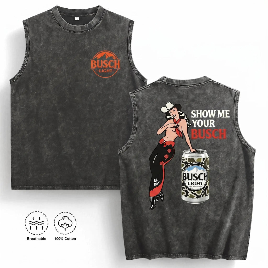 Vintage Country Beer Cowgirl Sleeveless graphic tee | Southern Party y2k clothing | Festival Country summer men clothes | Funny gifts for him cotton shirt trendy streetwear good graphic tee