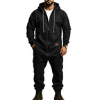 Men’s Hooded Cargo Jumpsuit for Men, Multi-Pocket Zip Front Workwear Coveralls, Relaxed Fit Long Sleeve Utility One Piece Outfit, Outdoor Work Hiking Camping Travel Streetwear Casual Overall with Elastic Cuffs and Drawstring Hood