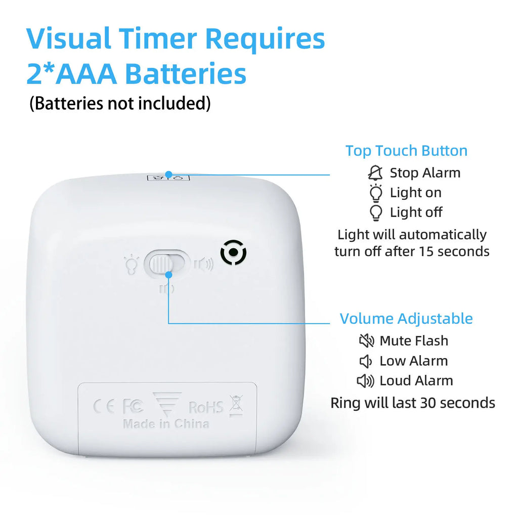 Yunbaoit VT03-Blue Rainbow 60-Minute Silent Visual Timer with Night Light, Bell & ABS Plastic Body - Kitchen Gadget, Utensil for Kids, Work, School Use