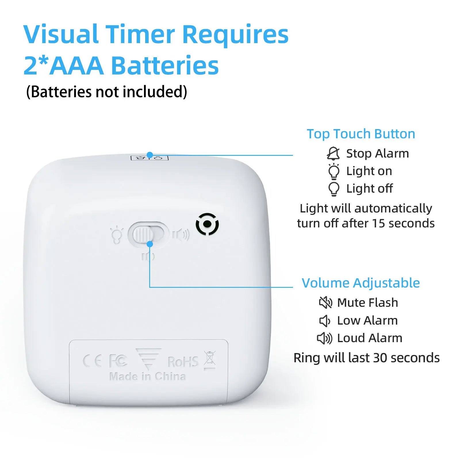 Yunbaoit VT03-Blue Rainbow 60-Minute Silent Visual Timer with Night Light, Bell & ABS Plastic Body - Kitchen Gadget, Utensil for Kids, Work, School Use