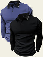 2-pack long-sleeved POLO shirt lapel T-shirt spring and autumn simple retro casual men's wear daily outdoor sports light business outdoor running wear tops