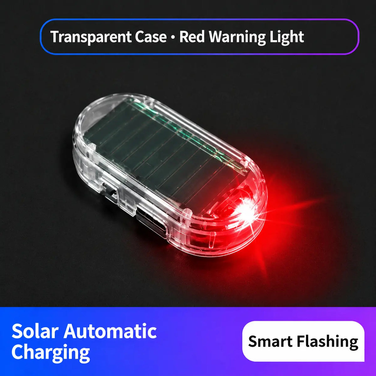 Solar Powered Fake Car Alarm Light,  Plastic Material Auto Light Sensor LED Simulated Security Warning Flashing Light, No Wiring DIY Car Anti-Theft Dummy Alarm Lamp