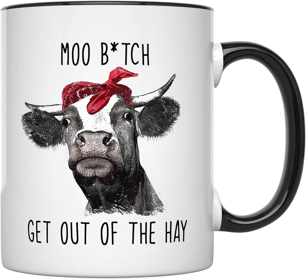Funny Highland Cow Attitude Ceramic 11oz & 15oz Mug, Sassy Farm Animal Quote Print Coffee Cup, Black and White Cow Pattern Drinkware, Novelty Humorous Gift for Friends and Colleagues