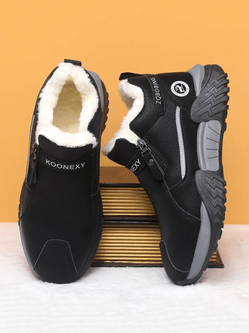 Unisex Winter Snow Casual Ankle Boots, Suede-Look Upper, Side Zip, Fleece-Lined Warm, Thick PVC Sole