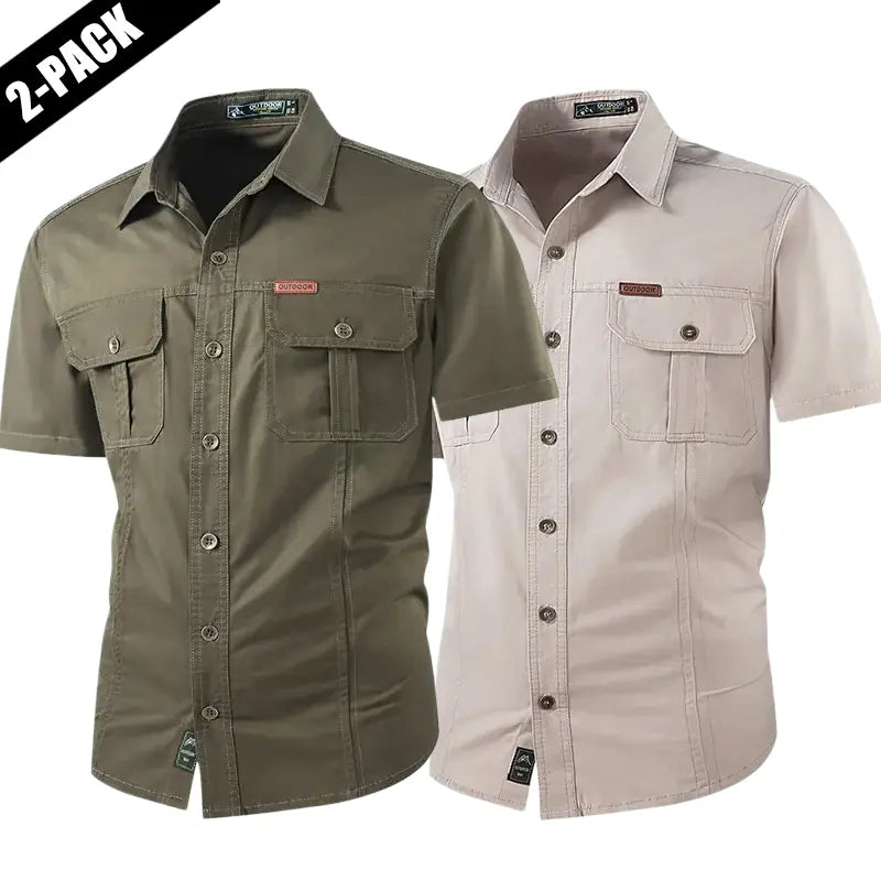 2-pack: summer outdoor casual short-sleeve work shirt with multiple pockets, lightweight design