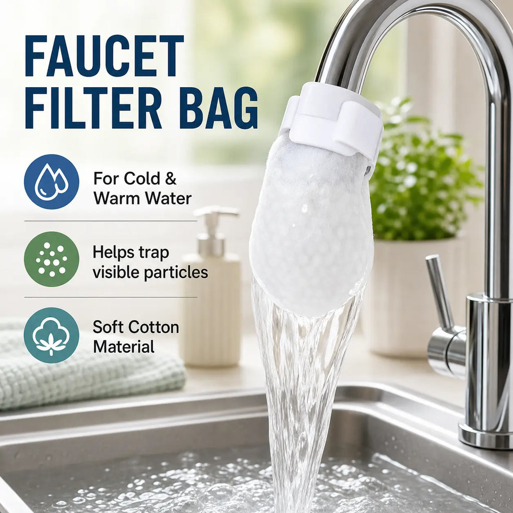 50-Pack Disposable Cotton Faucet Filter Bags with 5 Straps