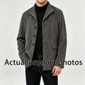 Men's Solid Color Stand Collar Multi-Pocket Casual Suit Jacket