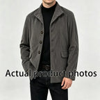 Men's Solid Color Stand Collar Multi-Pocket Casual Suit Jacket