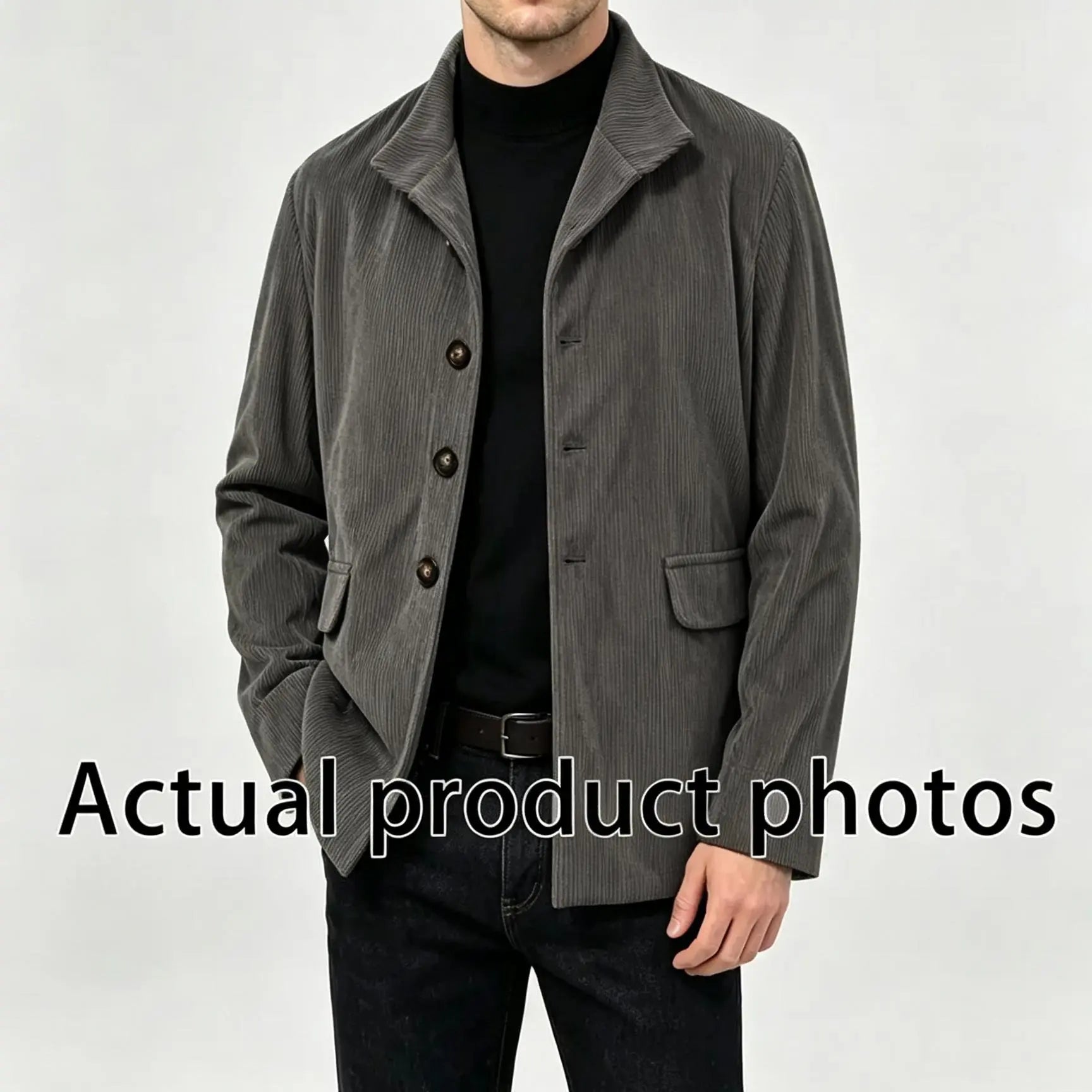Men's Solid Color Stand Collar Multi-Pocket Casual Suit Jacket