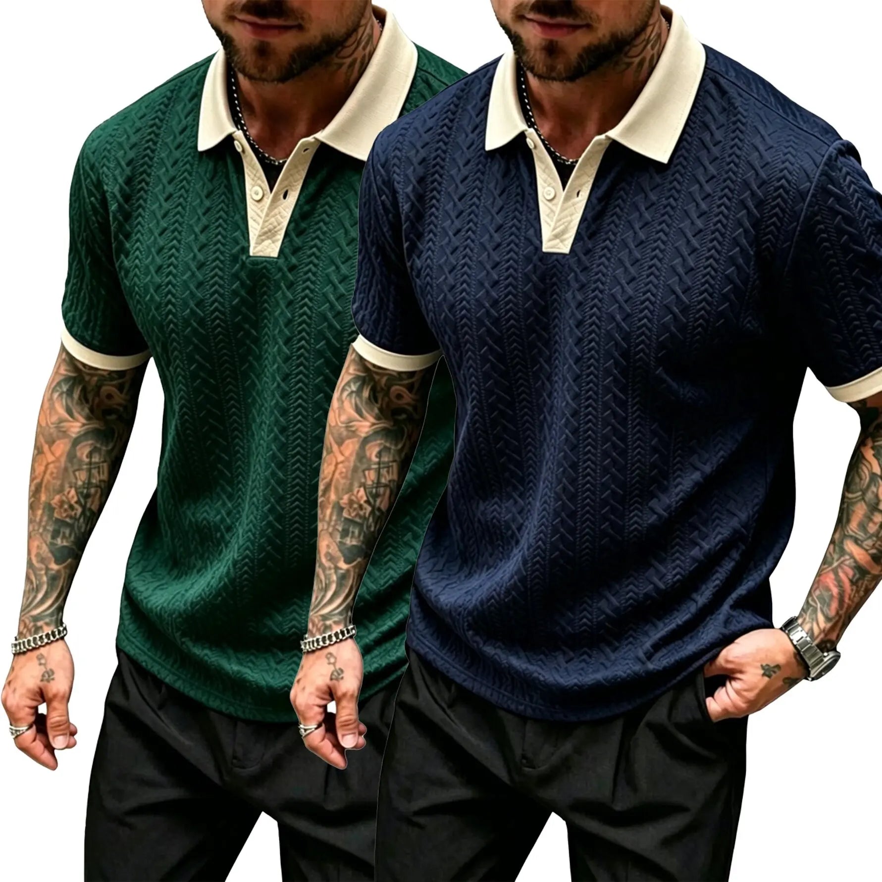 CasualCool Men's Old Money Contrast Knit Short-Sleeve Polo Shirt (Cream)