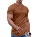 Men's Slim Fit Henley Athletic Longline Workout T-Shirt Heavyweight Stretch