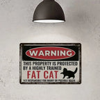 Vintage Fat Cat Warning Metal Tin Sign Wall Decor Accent