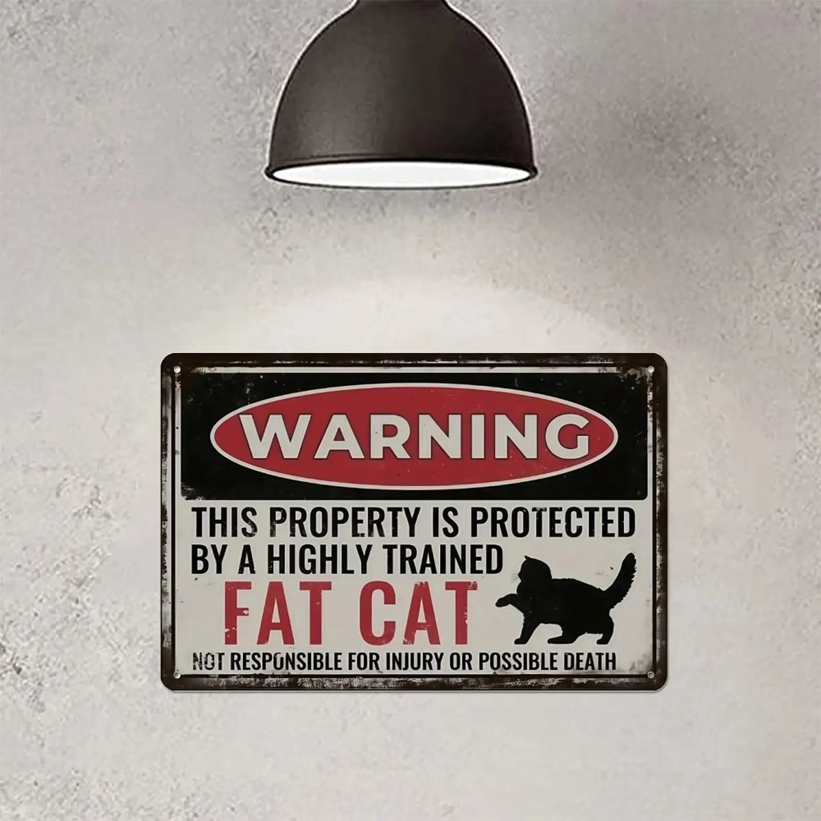Vintage Fat Cat Warning Metal Tin Sign Wall Decor Accent