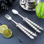 2 Pcs Butterfly Fork and Spoon Set, Tactical Butterfly Spoon Folding Stainless Steel Spork Utensil Set Balisong Trainer for Travel Camping Hunting BBQ Kitchen