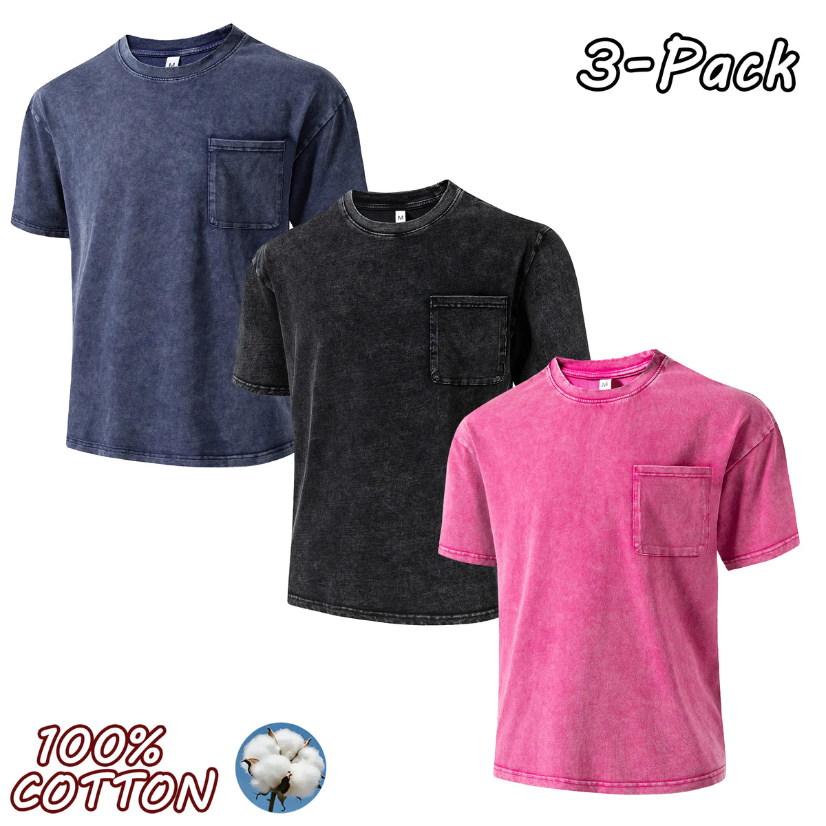 4-Pack Men's Vintage Washed 100% Cotton Crew-Neck T-Shirts