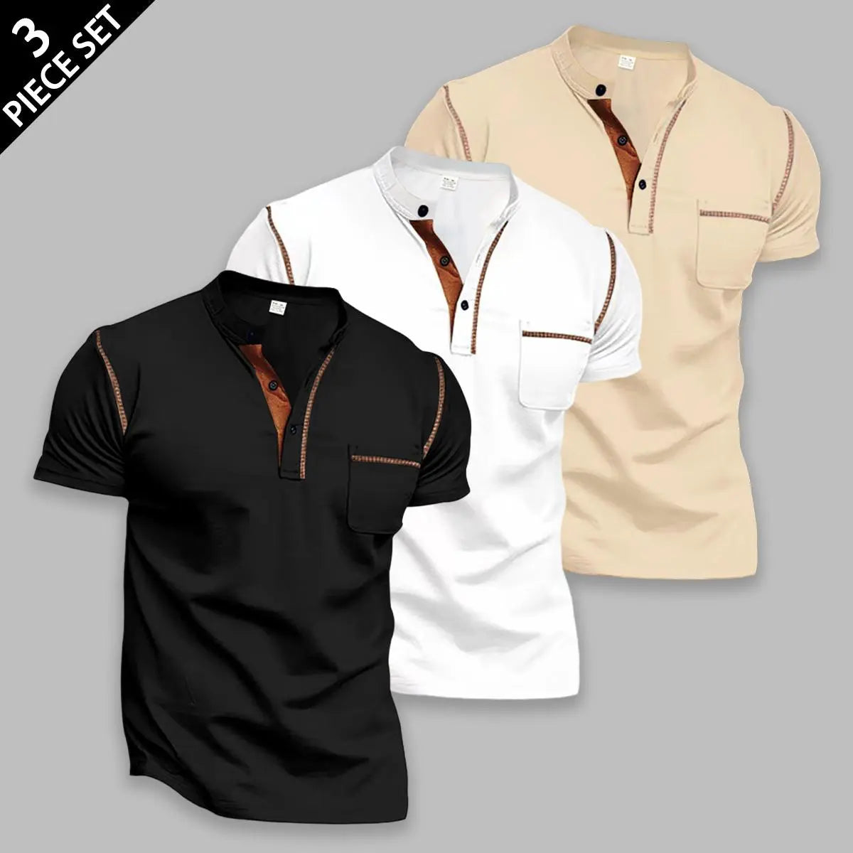 Men's 4-Pack Slim Fit Short Sleeve Henley T-Shirts with Chest Pocket