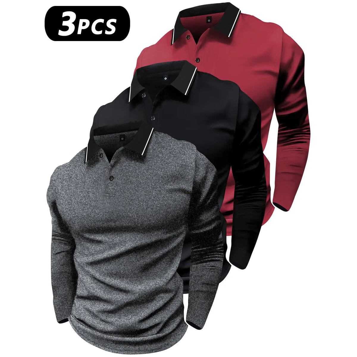 2-pack long-sleeved POLO shirt lapel T-shirt spring and autumn simple retro casual men's wear daily outdoor sports light business outdoor running wear tops