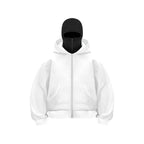 Balaclava Hoodie With Built-In Zip - Black Polyester Long Sleeve Men's Athletic Sweatshirt for Autumn Winter Sports & Casual Wear