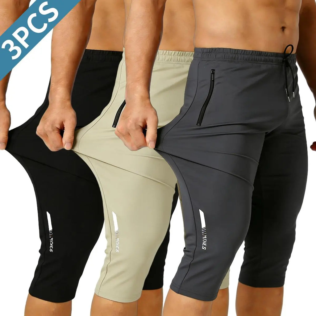 3-Pack Men's Ice Silk Straight-Leg Shorts | Below Knee Athletic Casual Shorts