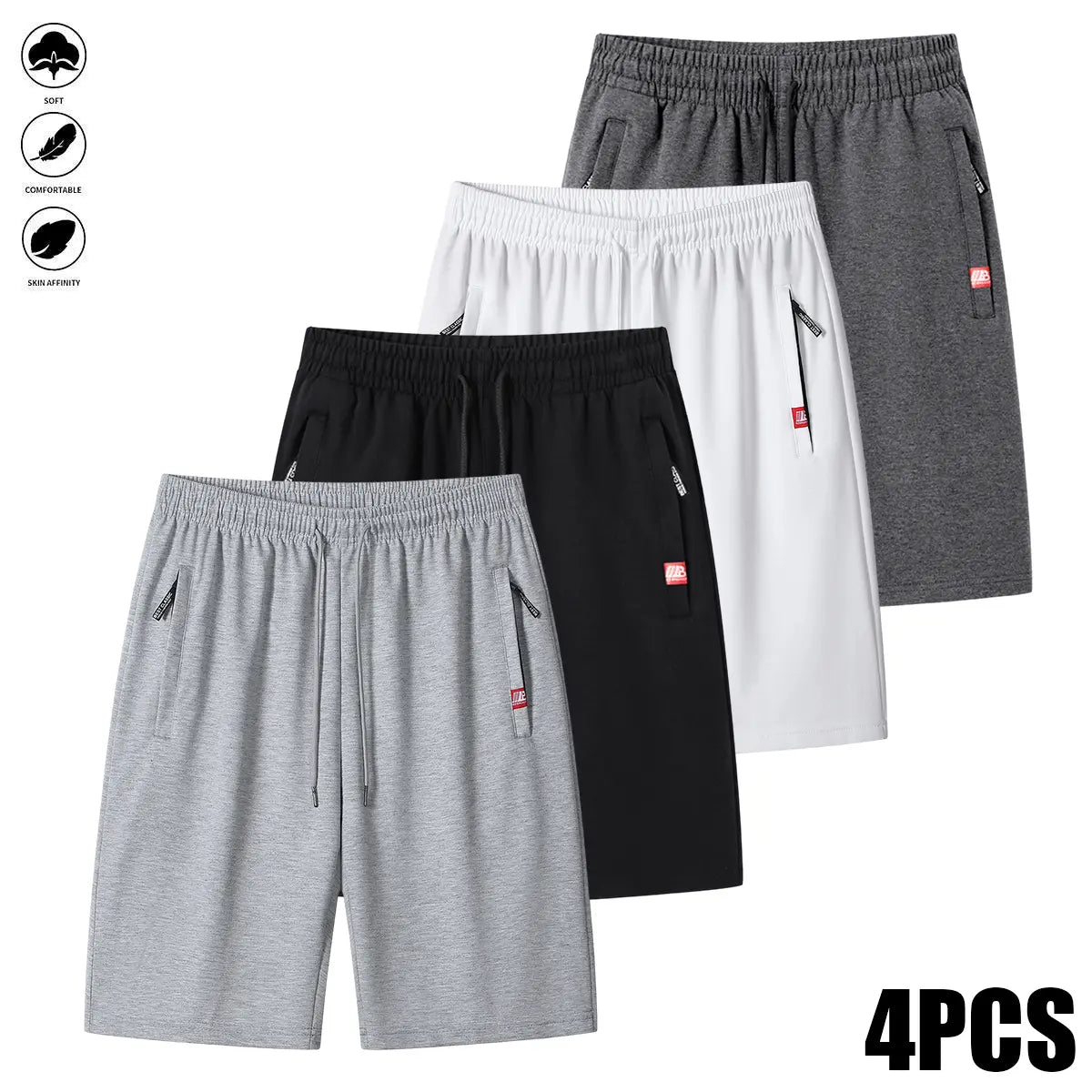 4-Piece Men's Summer Breathable Sports Shorts with Zipper Pockets