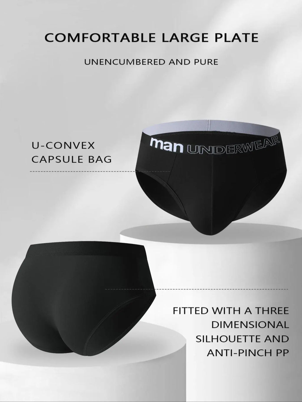 Men's Letter-Tape Solid-Color Briefs for Daily Wear, Casual Men's Underwear for All Seasons, Soft Comfy Undergarments, Soft Breathable Briefs, Casual Fitted Briefs