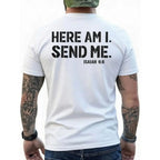 Here Am I Send Me Faith Graphic Tee for Men Fathers Day Christian Bible Verse Shirt Isaiah 6 8 Short Sleeve Crewneck Streetwear Gift for Dad