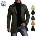 Men’s Elegant Plain Long Pea Coat - Single-Breasted, Turn-Down Collar, Slim Fit Casual Outdoor Jacket, Mens Tops Outerwear for Office, Everyday Wear