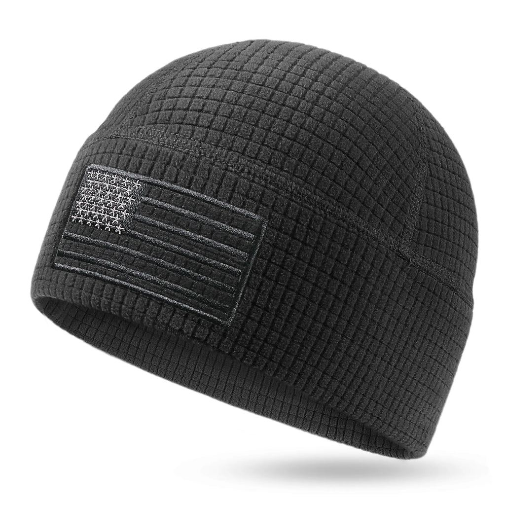 OUTDOOR SHAPING Patriotic American Flag Waffle Grid Recycled Poly Fleece Beanie - Casual, Soft Lightweight Adult Skull Cap, One Size Patriotic Hat with Waffle Fleece Traps Warmth, Accessories Adults for Running, Cool Gifts for Guys