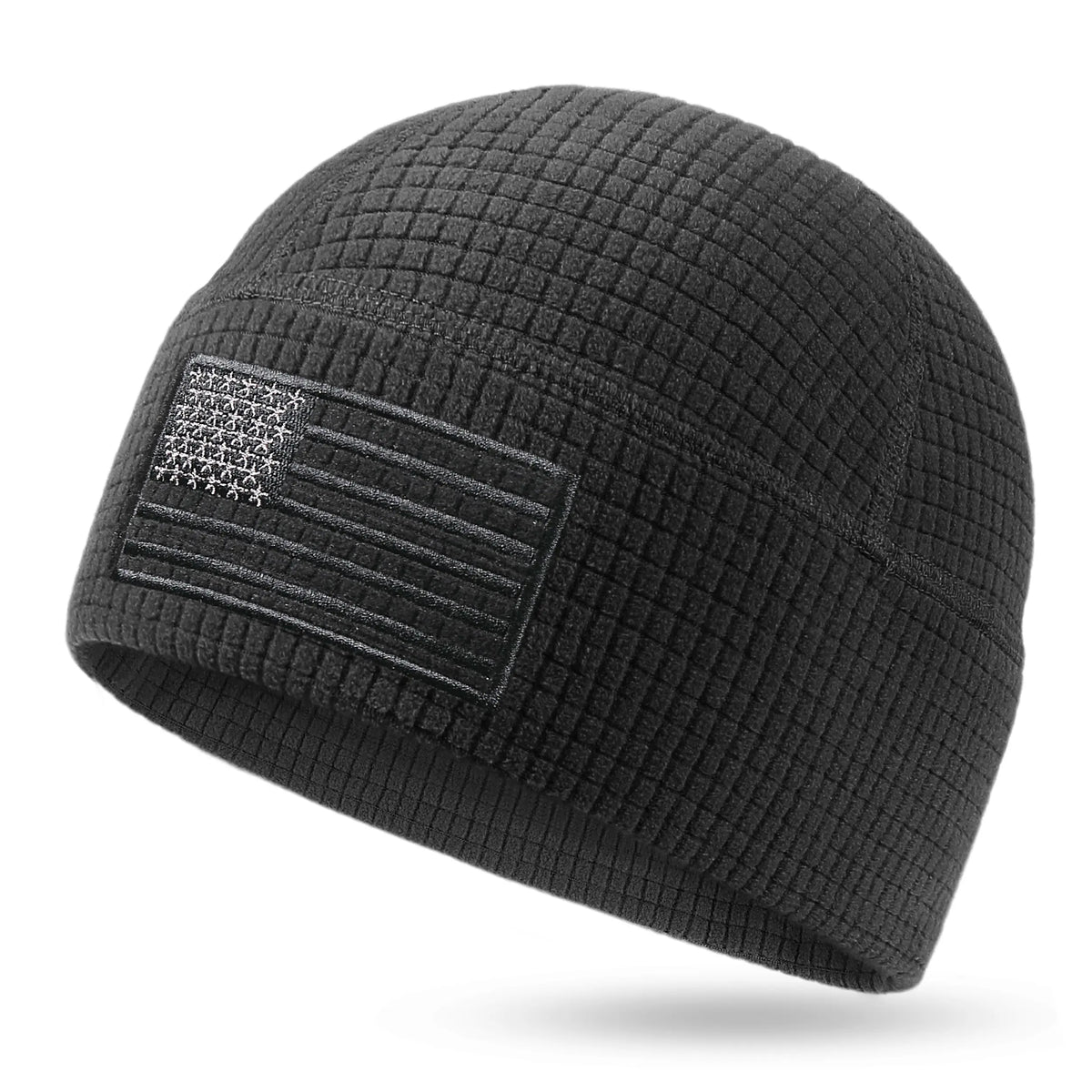 OUTDOOR SHAPING Patriotic American Flag Waffle Grid Recycled Poly Fleece Beanie - Casual, Soft Lightweight Adult Skull Cap, One Size Patriotic Hat with Waffle Fleece Traps Warmth, Accessories Adults for Running, Cool Gifts for Guys