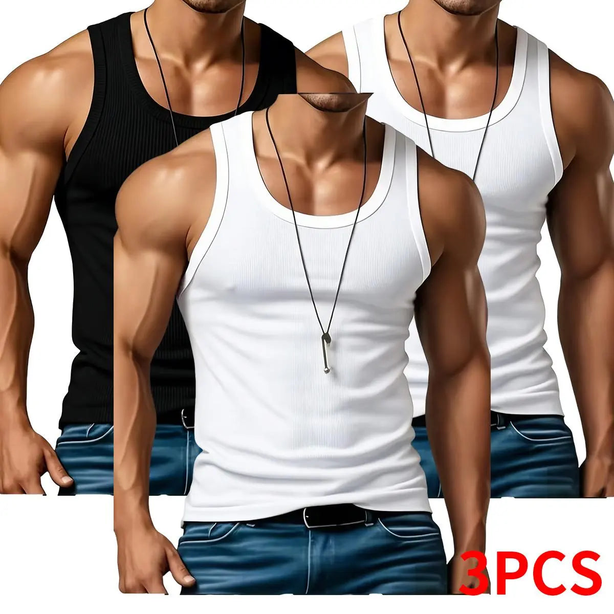 Men's 3-Pack Ribbed Knit Tank Tops (Casual & Gym)