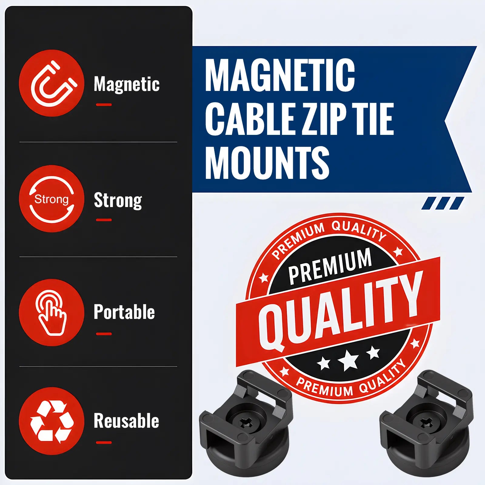 GJAHSH Heavy-Duty Magnetic Cable Tie Mounts, 22mm Magnetic Zip Tie Mount Bases, 22lbs Strong Magnetic Wire Holders and Cable Organizers for Home, Office, Marine, and Electrical Wire Management