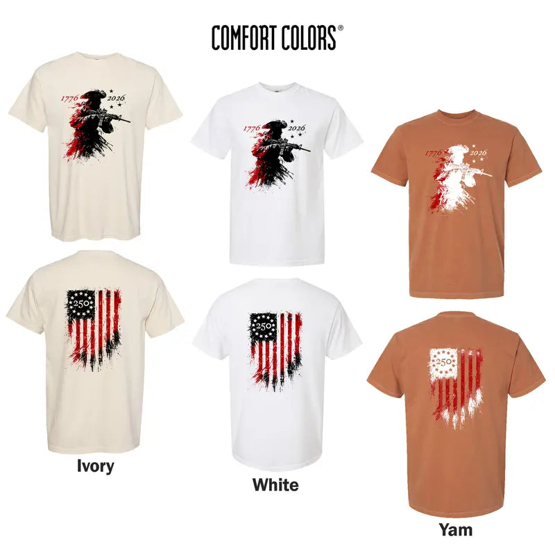 America 250th Anniversary T-Shirt 1776-2026, Men's Casual Patriotic Top with Revolutionary Soldier Graphic, Short Sleeve Soft Cotton Blend, Menswear, Shortsleeve