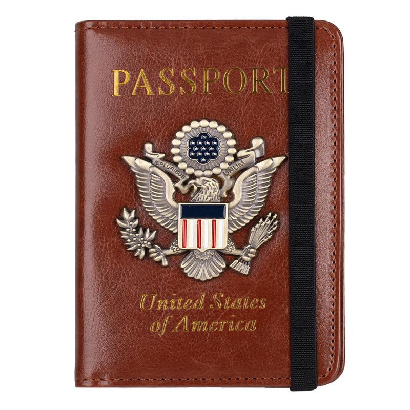 RFID Blocking Passport Holder for Women Men, Leather Passport Travel Wallet with Metal 3D Metal Badge, Travel Document Holder Cover Accessories (Dark Blue)