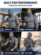 Men’s hooded sports tops available in sets of 6 or 3, featuring a mask design, high-stretch quick-dry fabric, sun protection and breathability—ideal for outdoor activities, fishing, and working outdoors in sunny conditions.