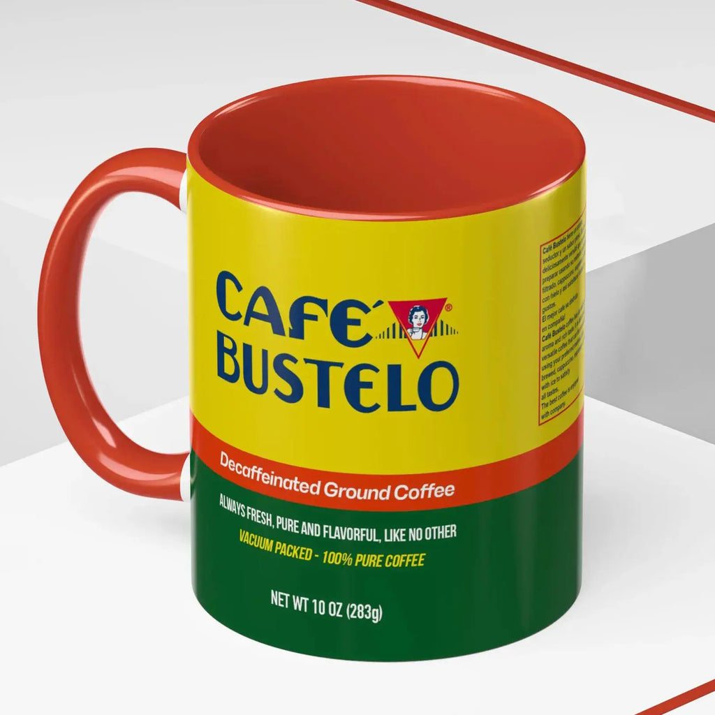 Café Bustelo Latin Ceramic Novelty Coffee Mug - Latin Artwork, Bold Colors, Black Accent, Microwave Safe Drinkware for Brazil & Colombia Themed Use, Washable Latino Gift